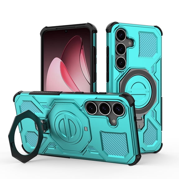 for Samsung Galaxy S26 Plus Armor Case with Aluminum PC TPU Hybrid, Magnetic Ring Kickstand Holder, Shock-Resistant Lightweight Non-Slip Protective Cover, Wireless Charging Compatible Design, Green
