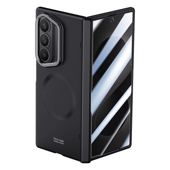 Slim Magnetic Hard PC Case for Samsung Galaxy Z Fold8 Ultra, Tempered Glass Screen Protector Hinge Protection Camera Cover Stand Bracket Drop-Resistant Phone Cover, Privacy Black