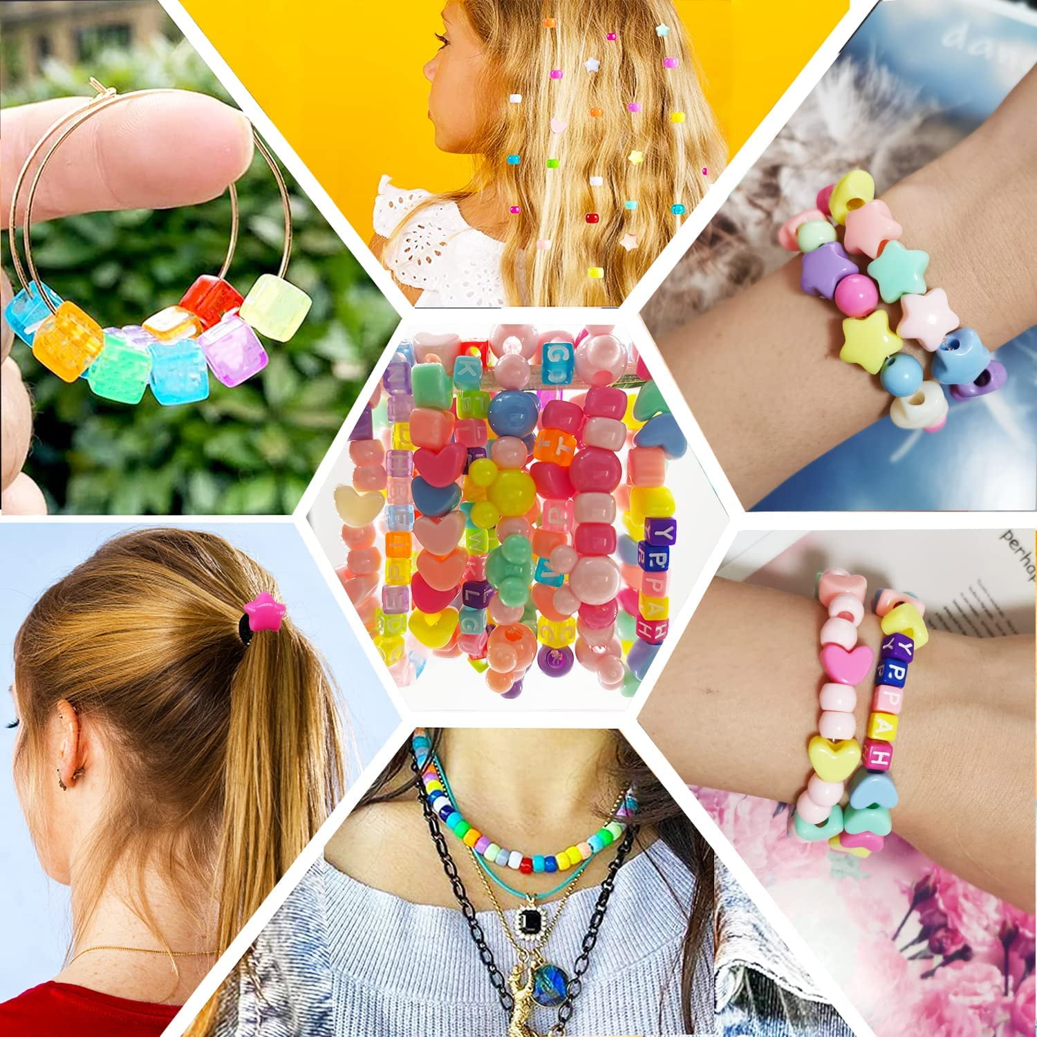 1539Pcs Hair Beads for Braids for Girls, Candy Color Acrylic Crown Heart  Star Bead Cube Beads Pastel Pony Beads Cute Kandi Beads for Hair Bracelets  Jewelry Making with Elastic Rubber Band Threaders 