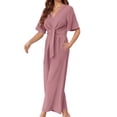 thumbnail image 2 of Solid Color V-Neck Casual Wide Leg Jumpsuit With Bownot, 2 of 5