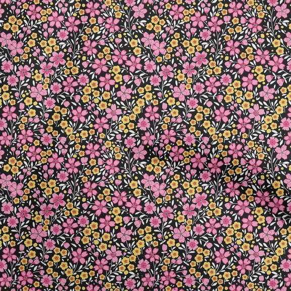 oneOone Polyester Spandex Black Fabric Floral Diy Clothing Quilting Fabric Print Fabric By Yard 56 Inch Wide