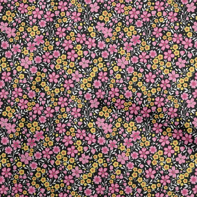 oneOone Silk Tabby Black Fabric Floral Craft Projects Decor Fabric Printed By The Yard 42 Inch Wide