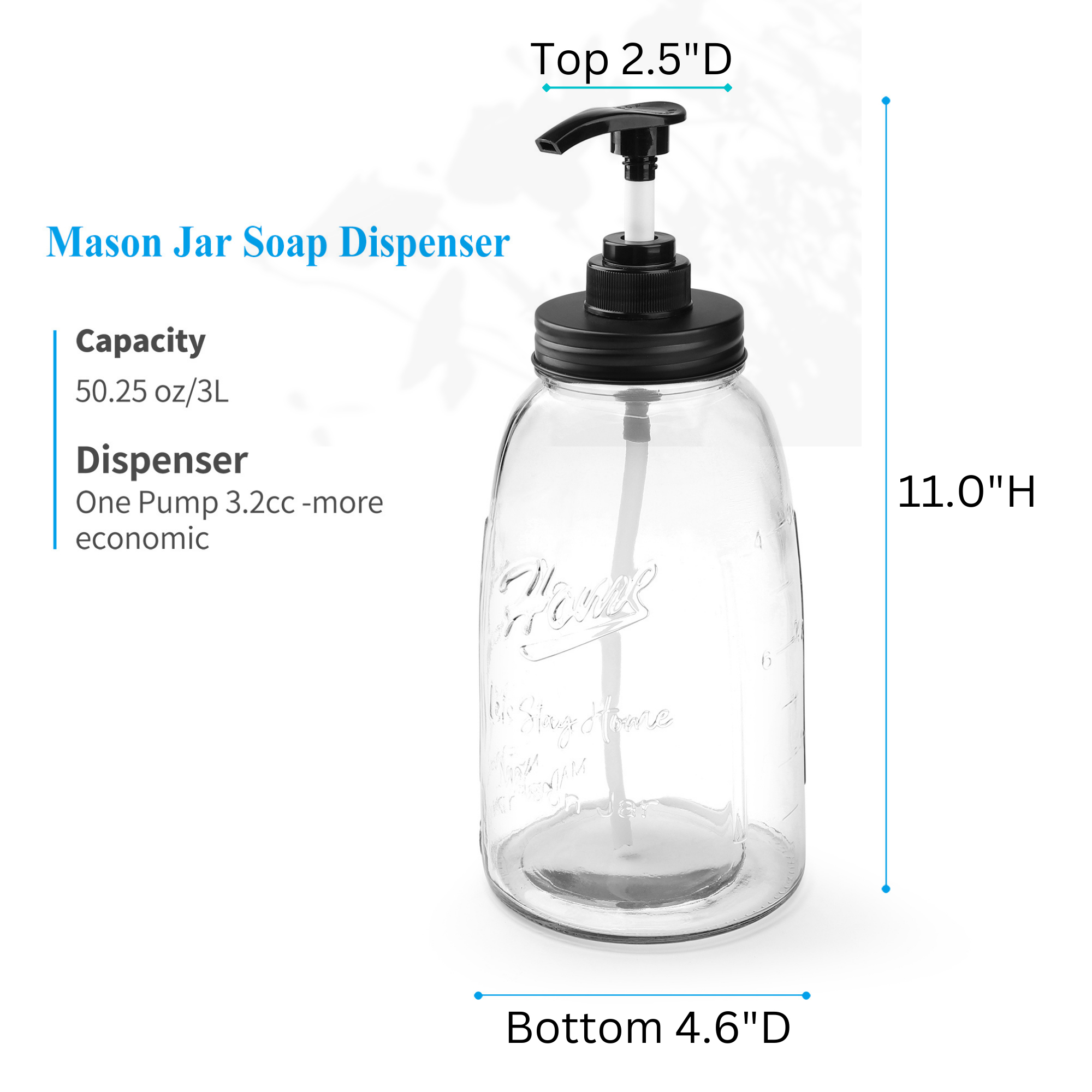 Glass Liquid Laundry Detergent Dispenser, 2x50oz Farmhouse Mason Jar Style Refillable & Reusable Laundry Bath Dish Soap Storage Containers
