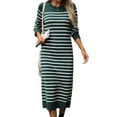 thumbnail image 2 of Long Sweater Dress for Women Loose Knitwear Striped Long Dresses Stylish Autumn and Winter Outfits Green L, 2 of 9