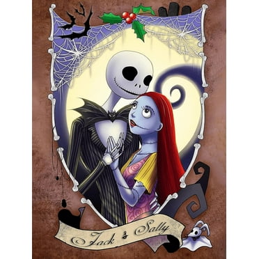 5D DIY The Nightmare Before Christmas Diamond Painting by Number Kit for Adult, Full Drill Crystal Rhinestone Embroidery Cross Stitch Diamond Embroidery Dotz Kit for Home Wall Decor 12*16Inch