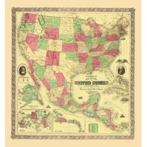 Railroad Map - United States Territories Mexico Caribbean - Bridgman 1872 - 23 x 24 - Vintage Wall Art