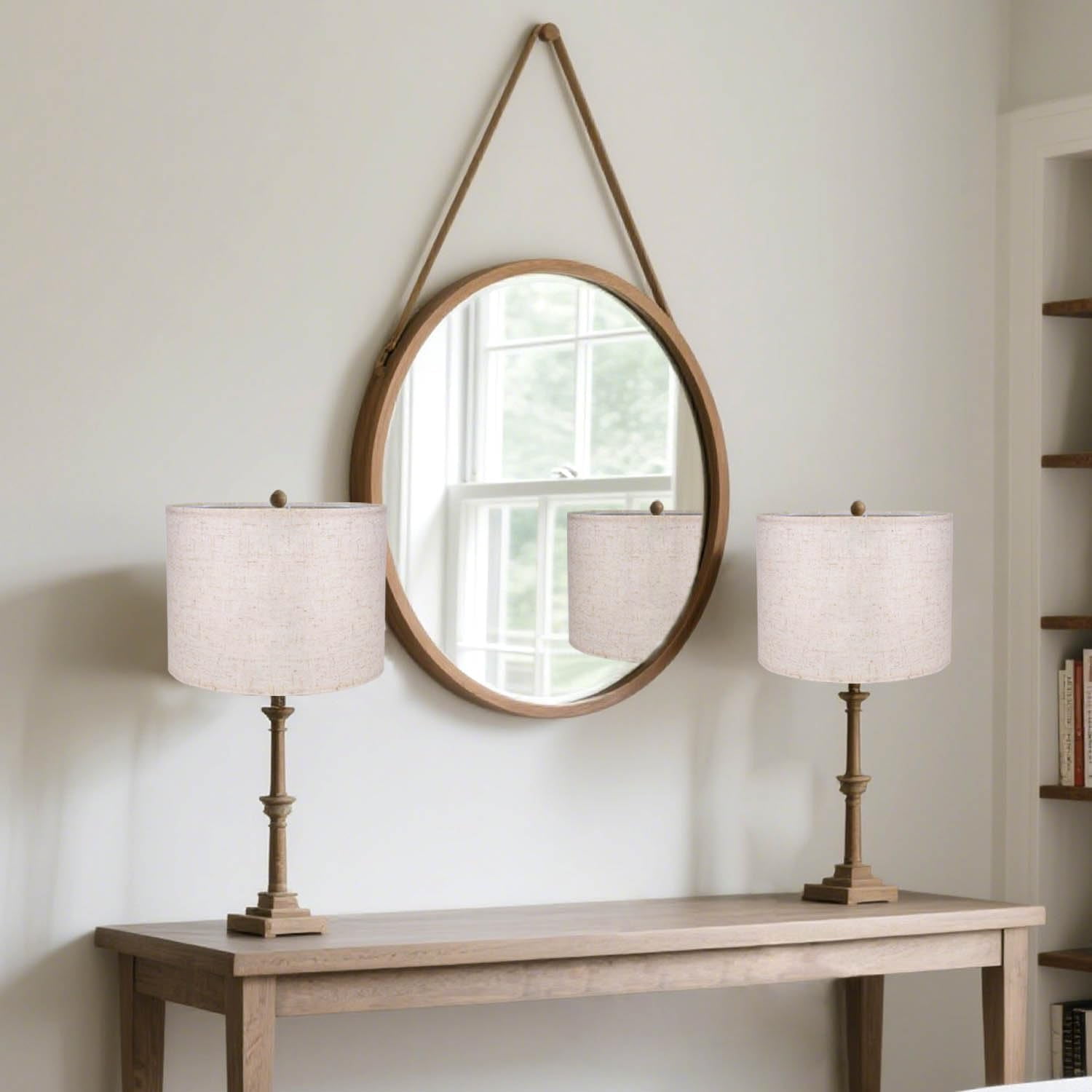 Beige Lamp Shades Set of 2, Medium Drum Lamp Shade 13"Top x 13"Bottom x 10"High(Spider), Lampshades Replacement for Table Lamps Floor Lamps, Natural Linen Hand Crafted, Easy Assembly Required