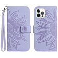 thumbnail image 1 of Mantto for iPhone 12 Pro / iPhone 12 6.1 inch Wallet Case with Wrist Strap,Stylish Sunflower Embossed PU Leather Shockproof Protective Magnetic Flip Stand Card Slots Protective Phone Cover,Lightpurple, 1 of 10