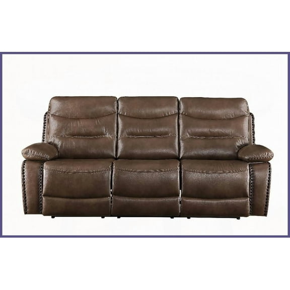 Elegant Brown Leather-GEL Match Recliner Sofa - Living Room Furniture with Console & Tufted Details