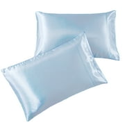 Satin Pillowcase Queen [2-Pack, Baby Blue] - Hotel Luxury Silky Pillow Cases for Hair and Skin - Extra Soft 1800 Double Brushed Microfiber Pillow Covers