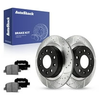 AutoShack 11.34" (288 mm) Rear Solid Drilled & Slotted Brake Rotors E-Coated   Ceramic Brake Pads | Replacement for 2016-2022 Chevrolet Malibu | 6-PC Brake Kit | ShadowGuard
