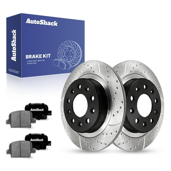 AutoShack 11.34" (288 mm) Rear Solid Drilled & Slotted Brake Rotors E-Coated   Ceramic Brake Pads | Replacement for 2016-2022 Chevrolet Malibu | 6-PC Brake Kit | ShadowGuard