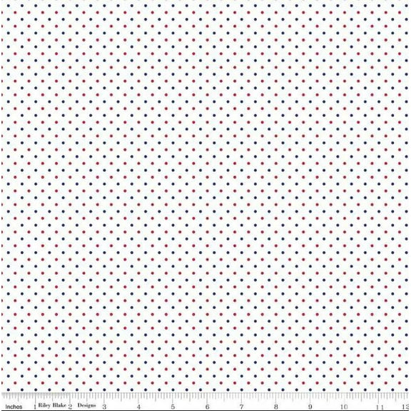 Cotton Swiss Dots Circles Patterns Designs Red & Blue on Cream Riley Blake Patriotic Cotton Fabric Print by the Yard (C660-PATRIOTIC)