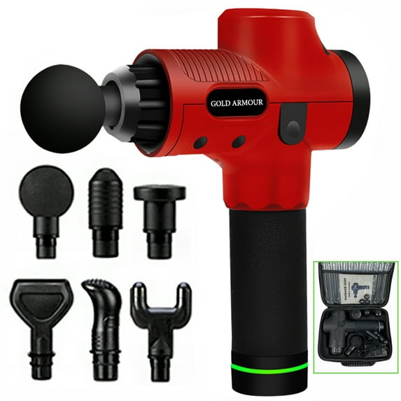 Gold Armour Massage Gun, 30 Adjustable Speeds Muscle Therapy Gun, Hand Held Body Deep Muscle Massager, 6 Types of Massage Heads, Quiet & Comfortable Muscle Soreness Relieves (Red)