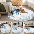 thumbnail image 6 of Retro Oceans Round Living Room Rugs 6 ft, Watercolor Light Blue Octopus Starfish Seaweed Washable Area Rug with Non-Slip Sturdy Edge Binding Round Carpet for Kitchen Office Bedroom, 6 of 9