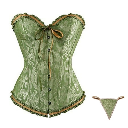 CHCNHAC Corset Tops for Women Lace Up Plus Size Corset Lingerie Satin Boned Waist Cincher Sexy Floral Trim Victorian Corsets Green 4XL
