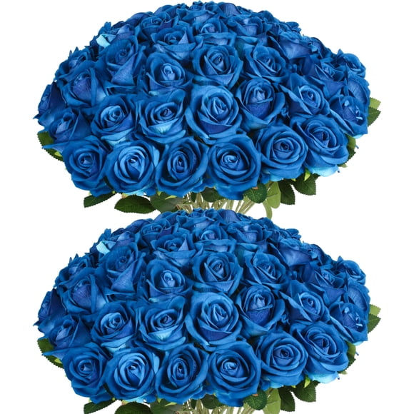 Rosas azules artificiales Jefuzh, 50 unidades, flores sintéticas de seda