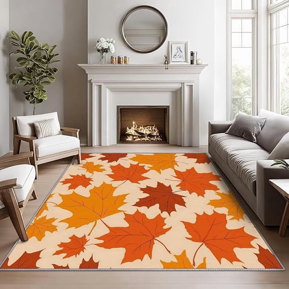 Fall Maple Leaves Kitchen Rugs -Maple Leaf Rug, Autumn Plant Area Rug, Fall Leaf Leaves Washable Non-Slip Stain Resistant Carpet, Thanksgiving Home Decor & Gifts 1x2ft