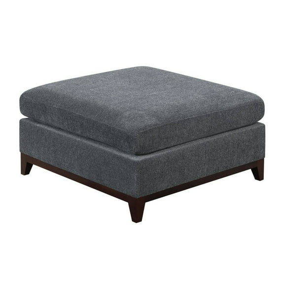 Benzara Upholstered Square Chenille Fabric & Wood Ottoman in Gray/Dark Brown