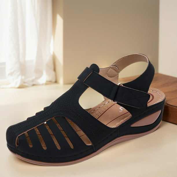Sandalias de cuña con punta cerrada para mujer, sandalias huecas para fiestas y vacaciones