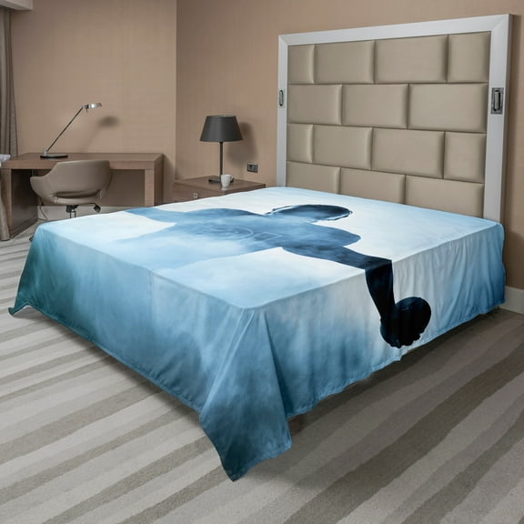 Ambesonne Blue Flat Sheet, American Football Hero, California King, Blue