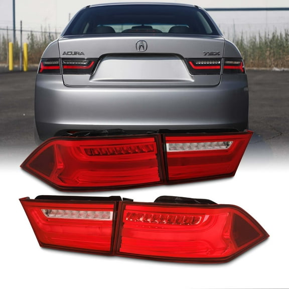 AKKON - For 2004-2008 Acura TSX LED Light Tube Tail Lights Rear Pair Housing - Red Clear Lens