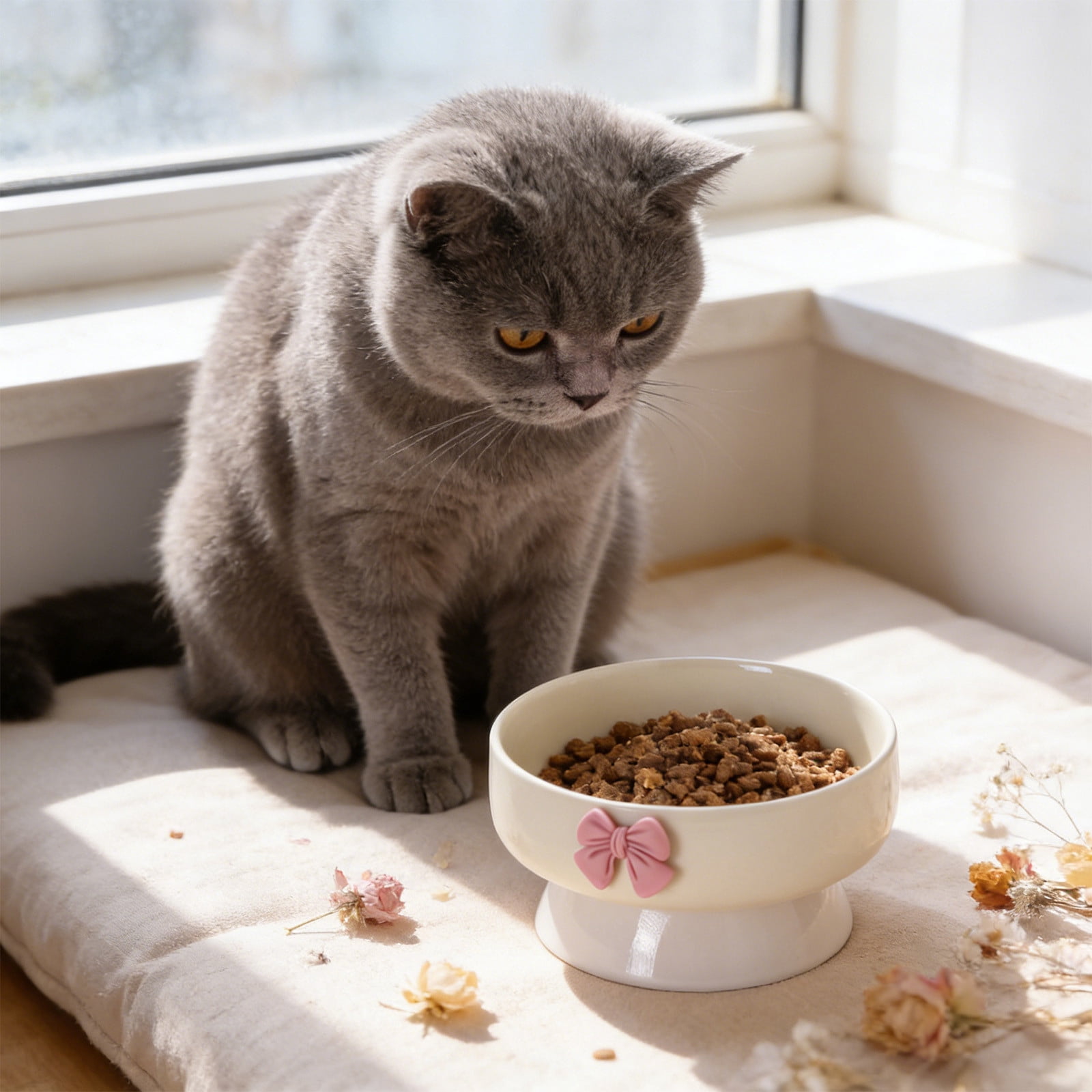 Ceramic Pet Bowl Elevated Neck Friendly and Spill Counteractive Food Water and Treat Bowl for Cats and Dogs Suitable for Small To Medium Sized Pet