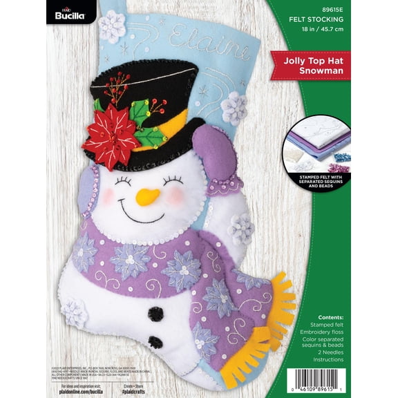 Bucilla Jolly Top Hat Snowman 18 in Multicolor Felt Stocking Kit