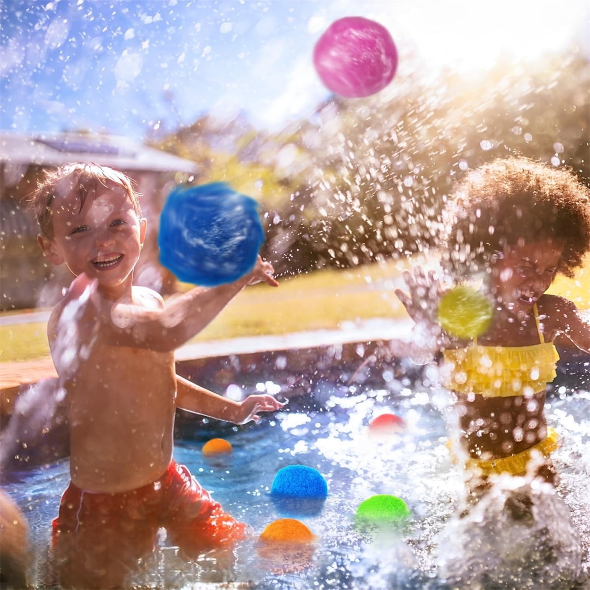 Water Soaker Balls for Outdoor Toys & Games, Reusable Water Bomb Splash Balls, GIXUSIL Water Toys for Summer Backyard Trampoline Beach Play Game (100 Pcs - 6 Color Mixed Loading)