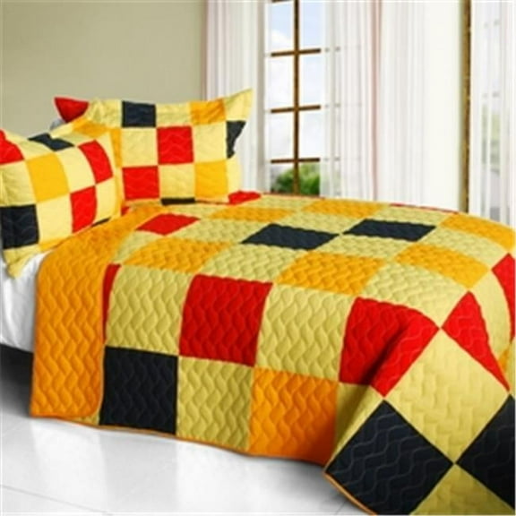 ONITIVA-QTS01267-23 Football Glory - 3 Pieces Vermicelli-Quilted Patchwork Quilt Set  Full & Queen Size - Yellow
