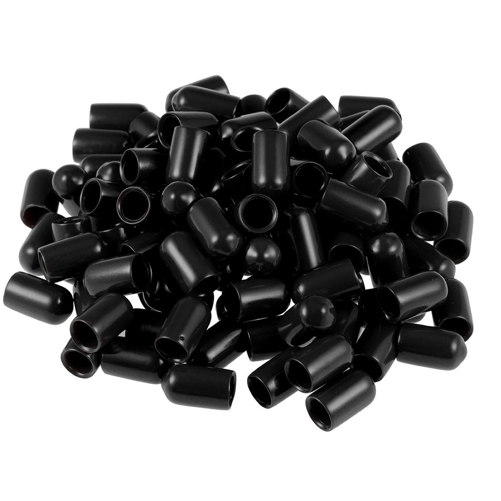 100pcs Rubber End Caps, 7mm ID Round End Cap Cover Flexible Screw Thread Protectors Black