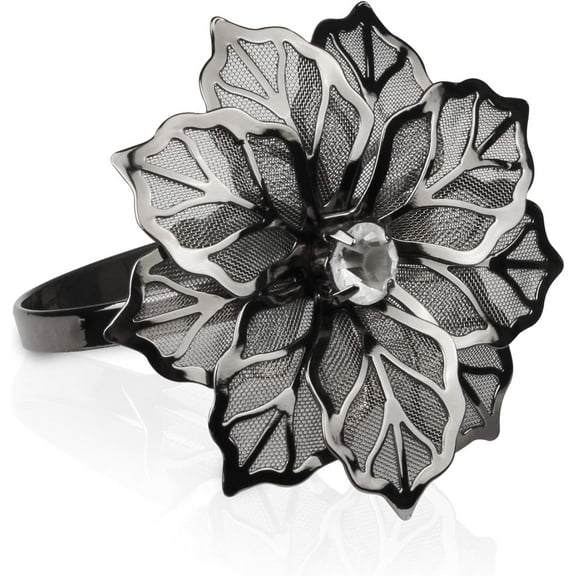 Set of 12 Alloy Napkin Rings with Hollow Out Flower Napkin Ring Holders for Wedding Party Holiday Banquet Christmas Dinner Delicate Serviette Buckles Decor Favor