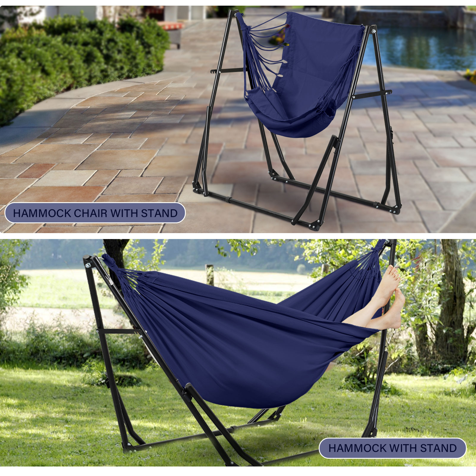 Ainfox 2 in 1 Hammock and Swing Chair with Stand, 550 lbs Capacity，Blue
