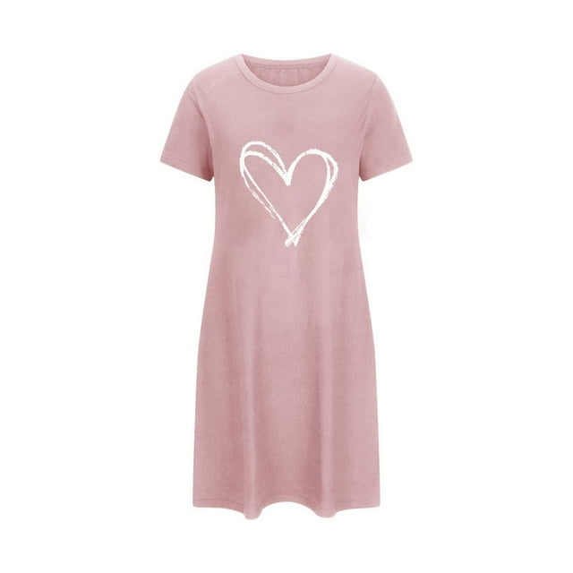 Oksale Jolies Chemises de Nuit pour Femmes Grande Taille Saint-Valentin Robe de Pyjama Mini Ample Confortable Manches Courtes Chemises de Sommeil Douce Respirante Tenue de Détente pour la Maison Rose 3TG