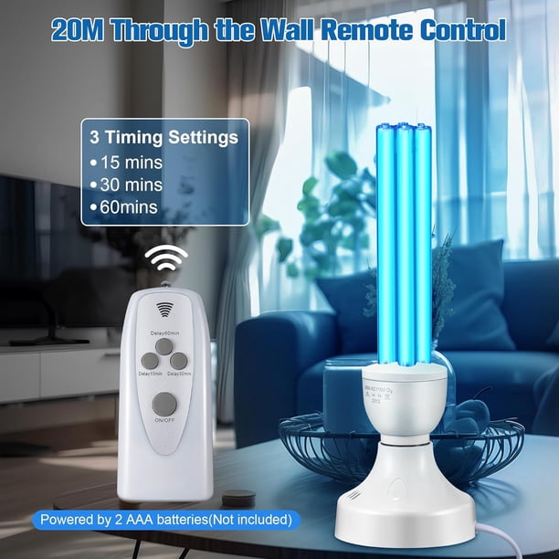 E27/E26 25W UVC Light Lamp – 185nm Ozone-Free UV Bulb With Remote Control Timer (15/30/60 Min) For Home & Office
