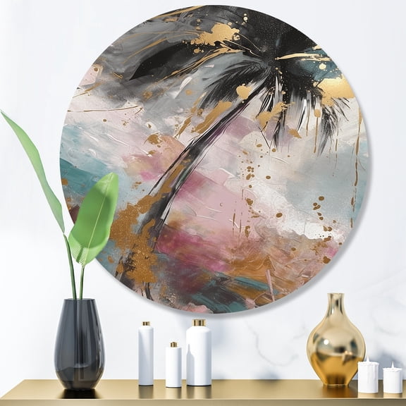 DESIGN ART Designart "Black Elegant Palm Trees I" Floral Leaves  Metal Round Wall Art 23x23 - Disc of 23 Inch