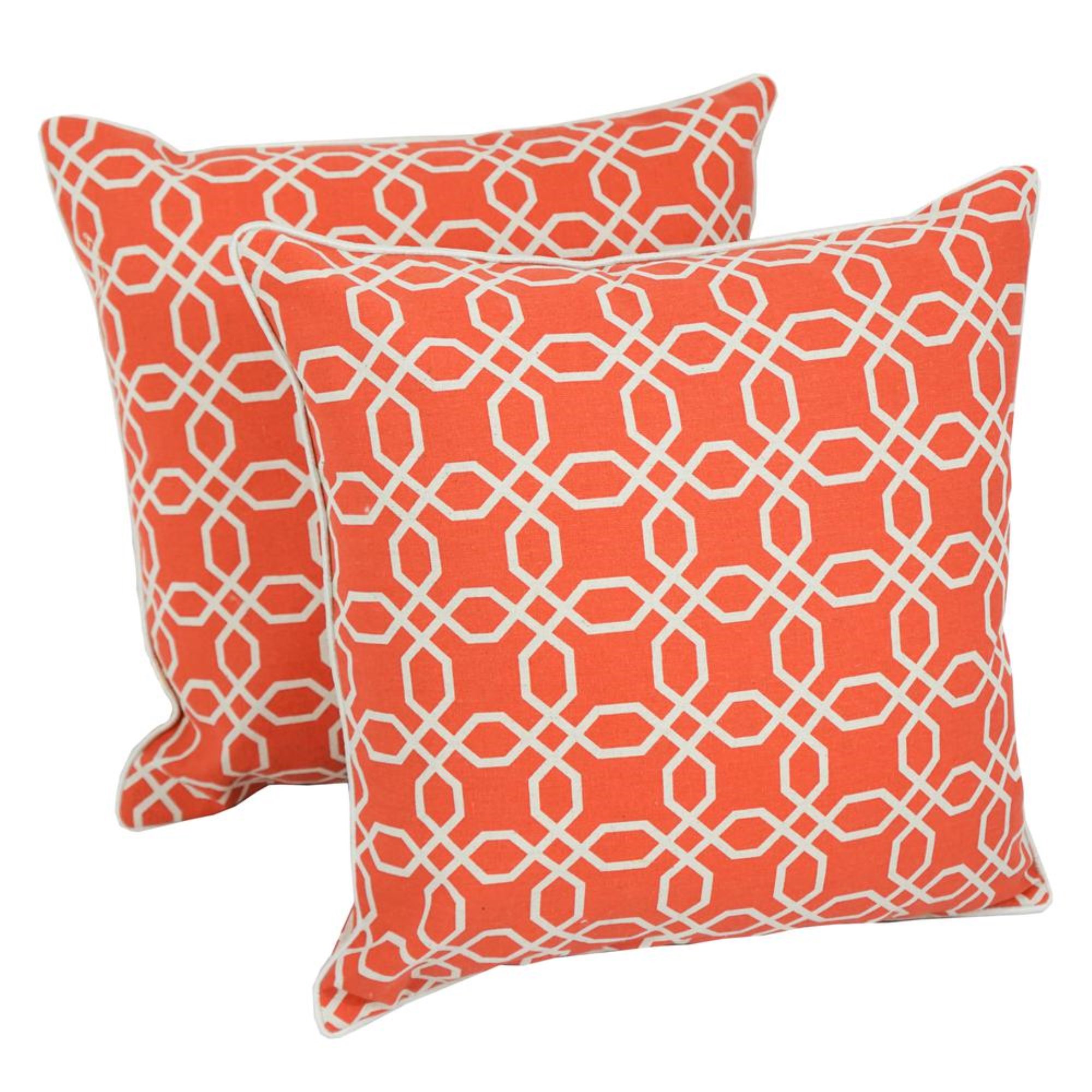 Blazing Needles 18-inch Corded Throw Pillows with Inserts (Set of 2) - Orange Lattice