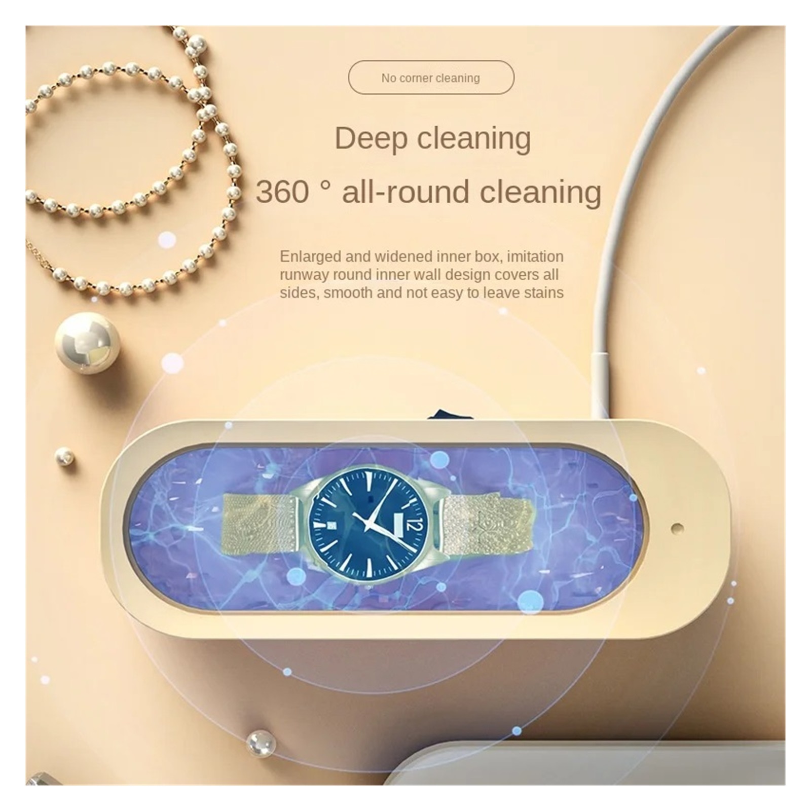 Portable Ultrasonic Cleaner Mini Smart Electric Cleaning Box for Jewelry Makeup Brushes Glasses Low