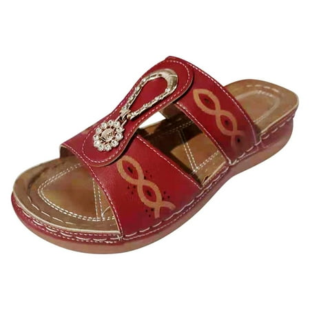 

EQWLJWE Sandals Women 2022 Solid Color Rhinestone Women s Low-heeled Sandals Arch Support Slippers