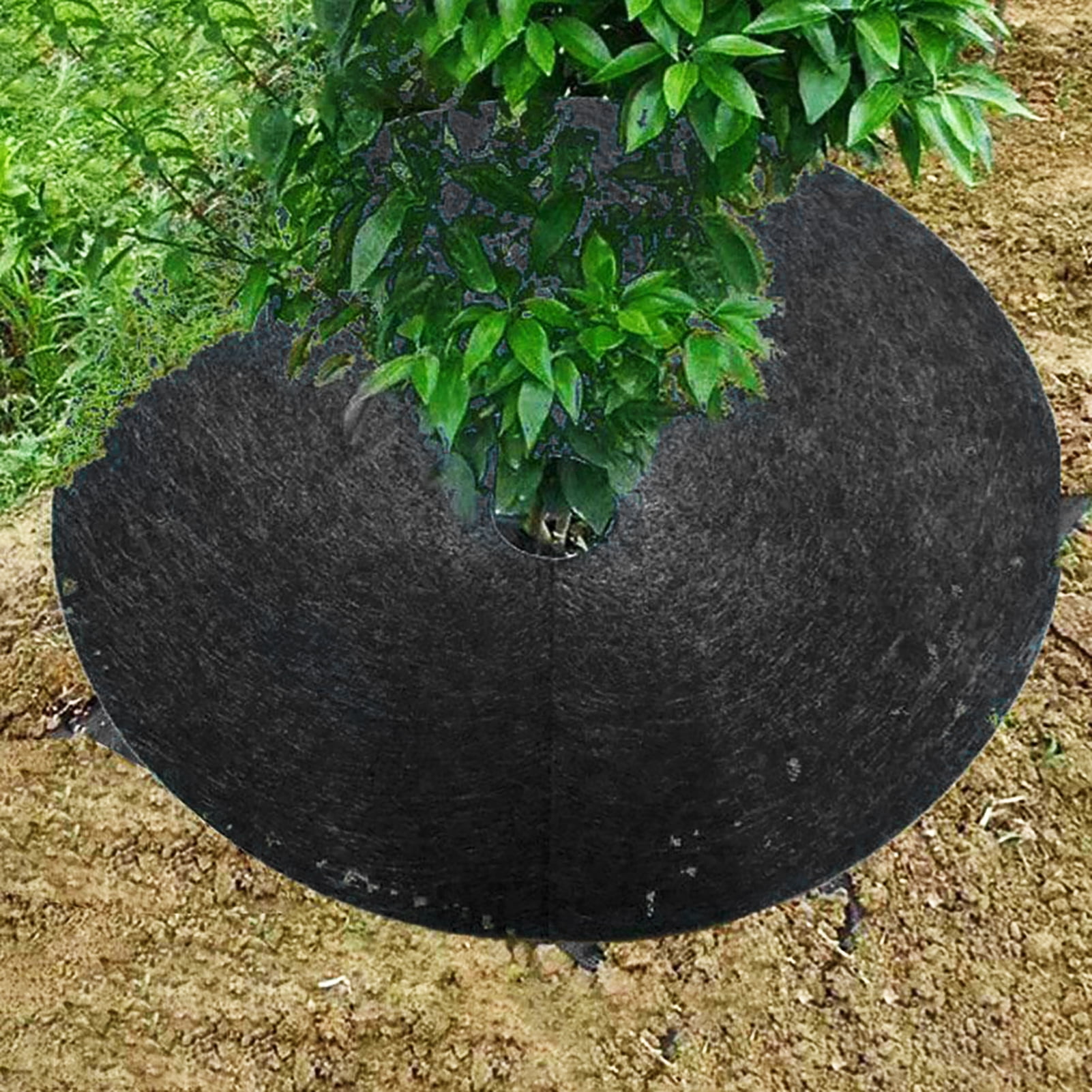 Hyasfey 12 Pcs Degradable Tree Mulch Ring Round Anti-Grass Protector Mat Non-Woven Fabric Cover Reusable Weed Barrier Mat for Root Protection Weed Control