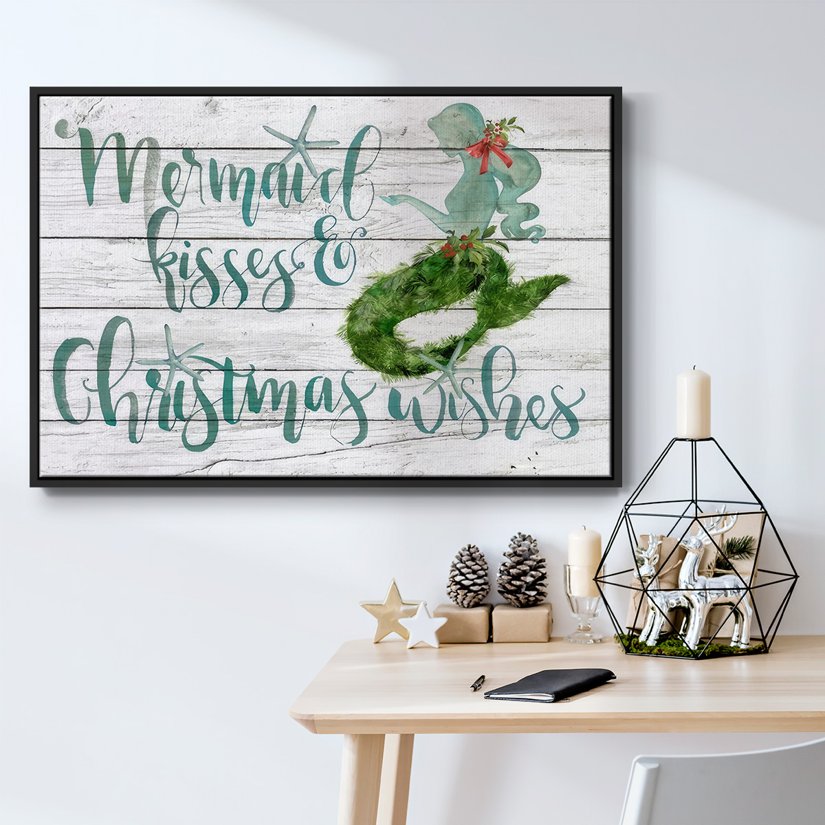 Tis the Seasun Collection A - Framed Gallery Wrapped Holiday Canvas - 25 x 37 - Black Frame