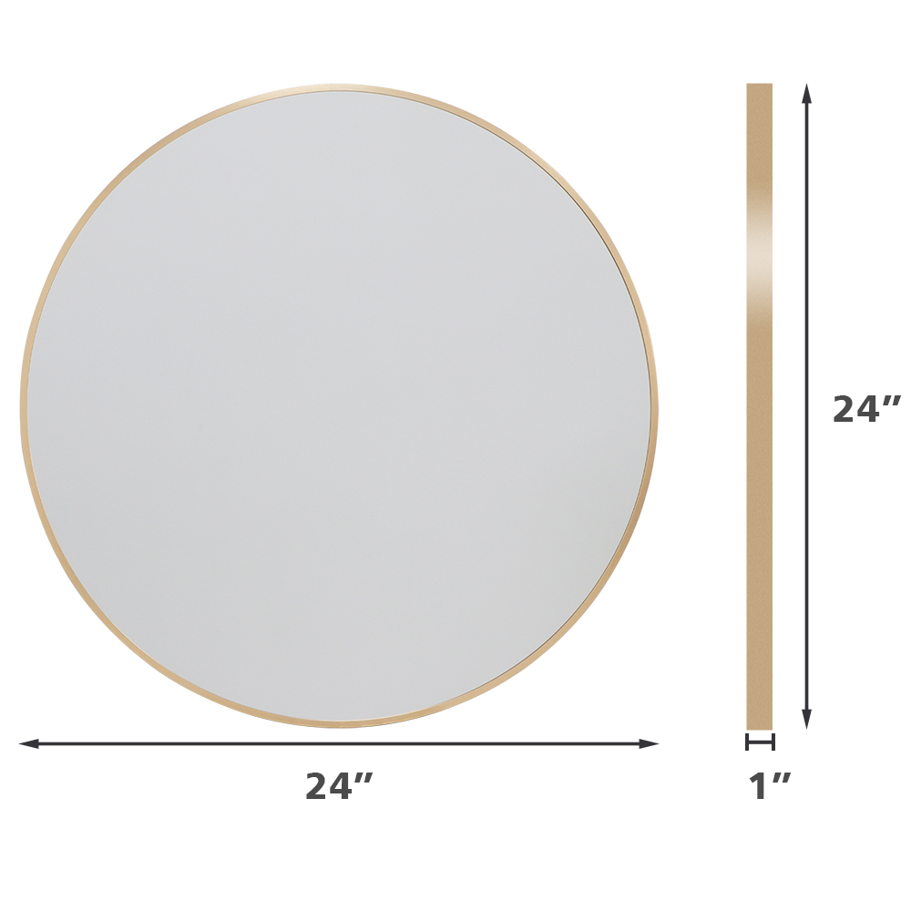 Abble 24" Wall Mirror Round Vanity Mirror Aluminium Framed Circle Bathroom Mirror Modern Wall Mirror, Gold