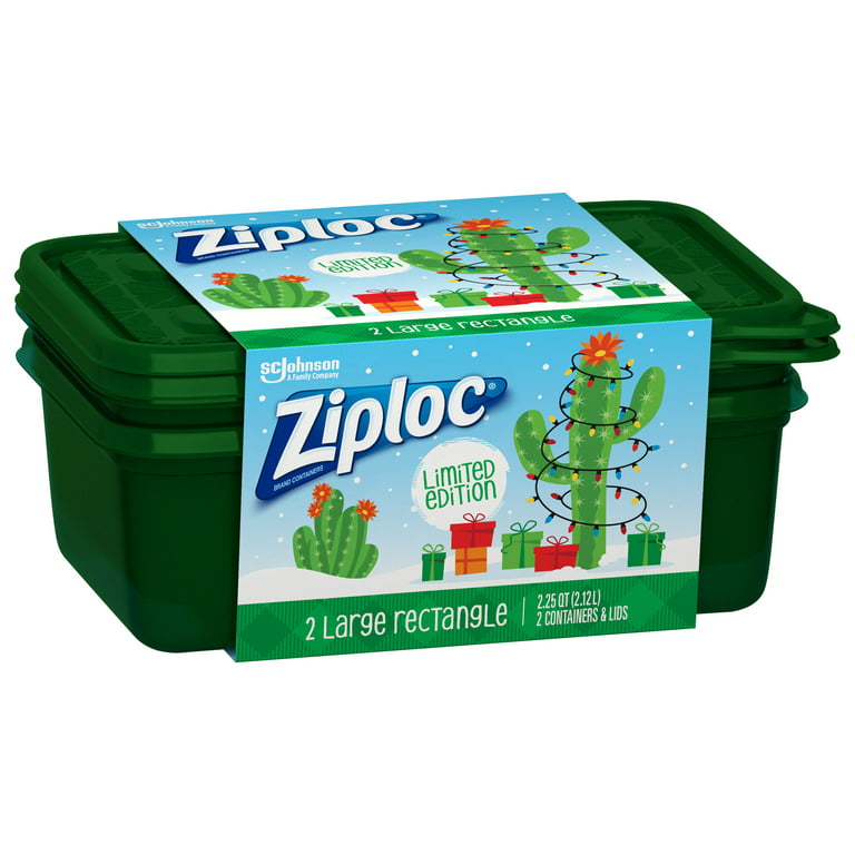 Ziploc® One Press Seal Holiday Green Large Rectangle Containers 2 ct Sleeve, Plastic Bags