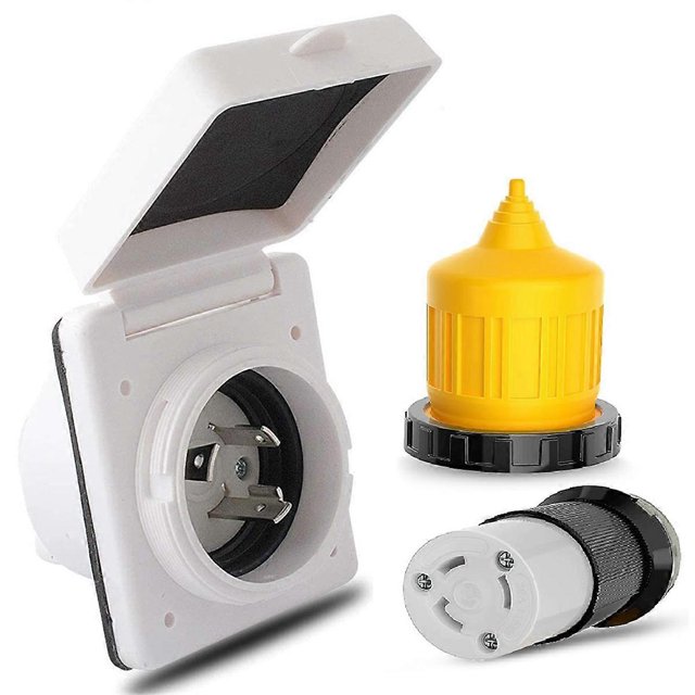 30AMP RV Power Inlet Outlet Shore Power Kit w/Boot Cord Protector