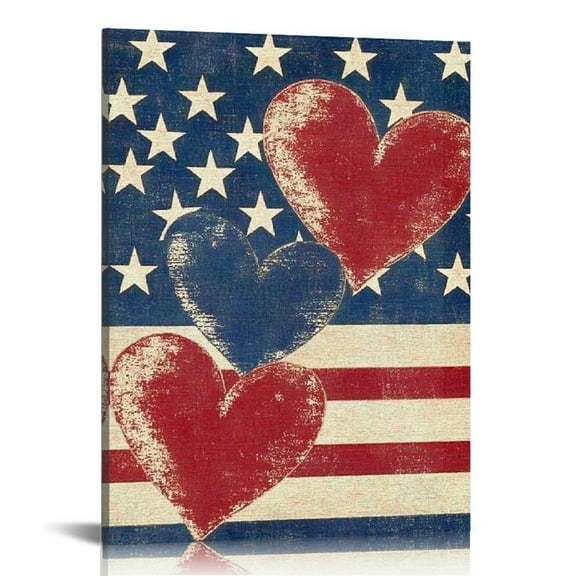 GooTPa 4th of July Patriotic Canvas Wall Art, Patriotic Love Heart Canvas Prints Wall Art for Living Room Bathroom Bedroom Office, Art Print Painting for Home Decorations - 12x16in