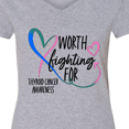thumbnail image 4 of Inktastic Thyroid Cancer Awareness Pink, Blue, Teal Heart Ribbon Women's V-Neck T-Shirt, 4 of 5