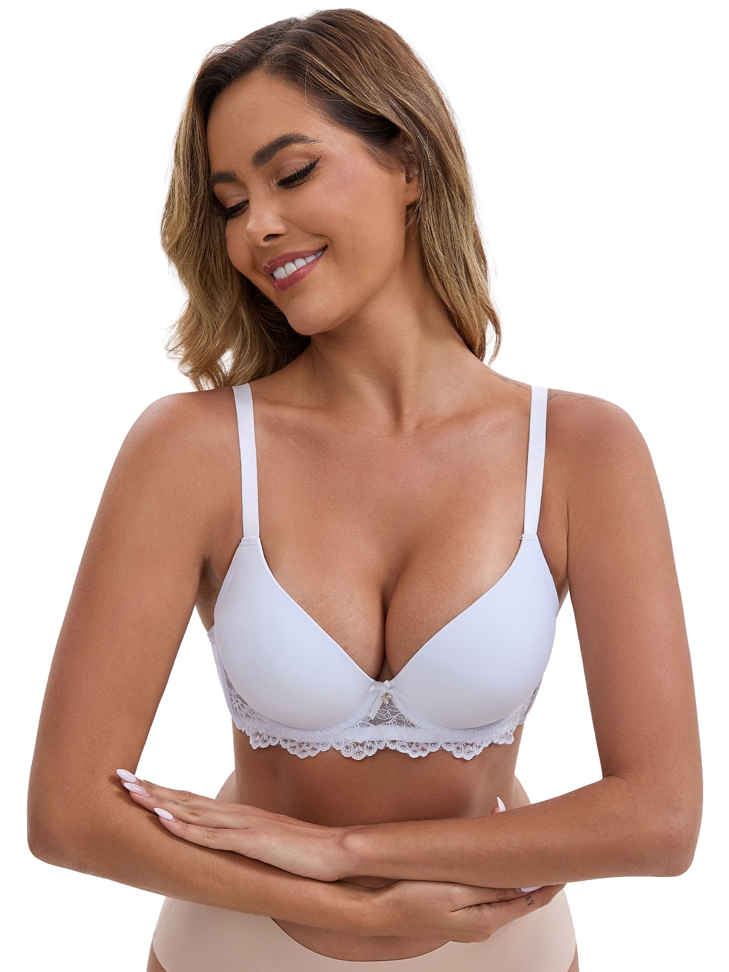 DARING DIVA Lace Plunge Push Up Underwired Bra Adjustable Straps 38B White