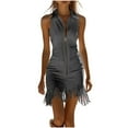 thumbnail image 6 of YueHuiYing Women's Fringe Bodycon Midi Dresses Crew Neck Sleeveless Going Out Slim Fit Sundress, 6 of 7