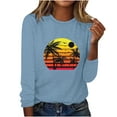 thumbnail image 4 of IROINNID Pink Tops for Women Spring Printed Long Sleeve Round Neck Casual Tee ,Blue, 4 of 5