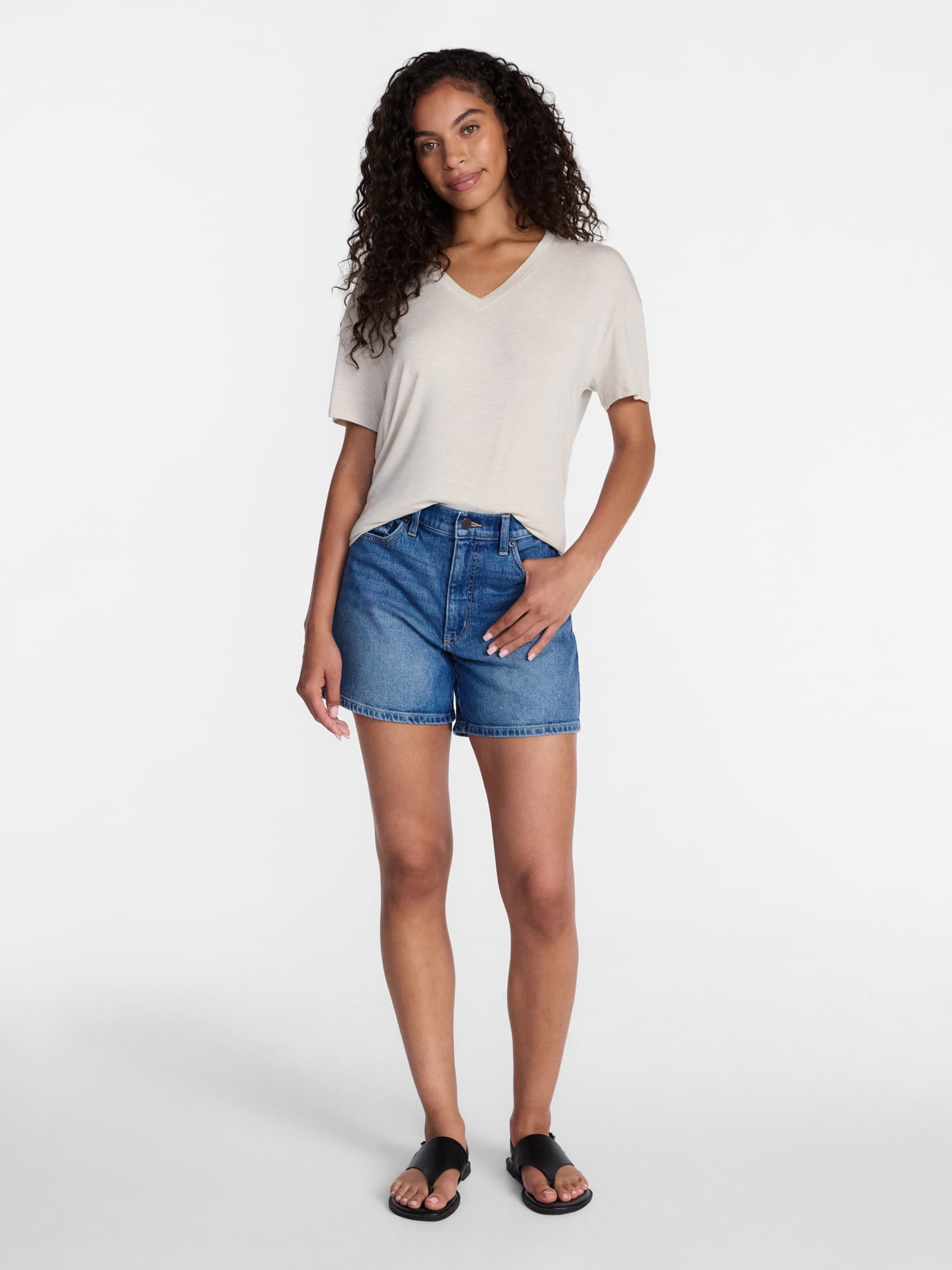Time and Tru Women's V-Neck Tunic Tee with Short Sleeves, Sizes XS-XXXL